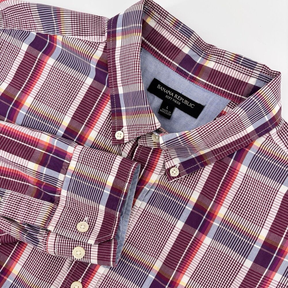 Banana Republic Men's L Soft Wash Plaid Long Sleeve Button Up Shir